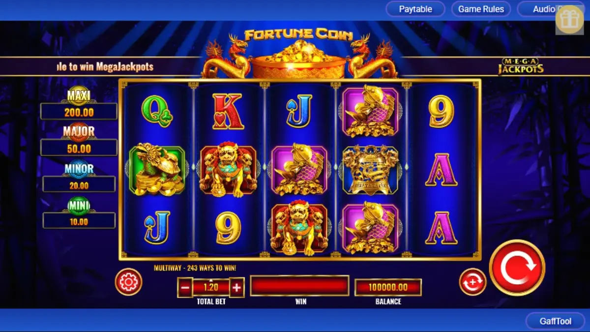 Fortune Coin Mega Jackpot স্লট গেমের ইন্টারফেস এবং থিম