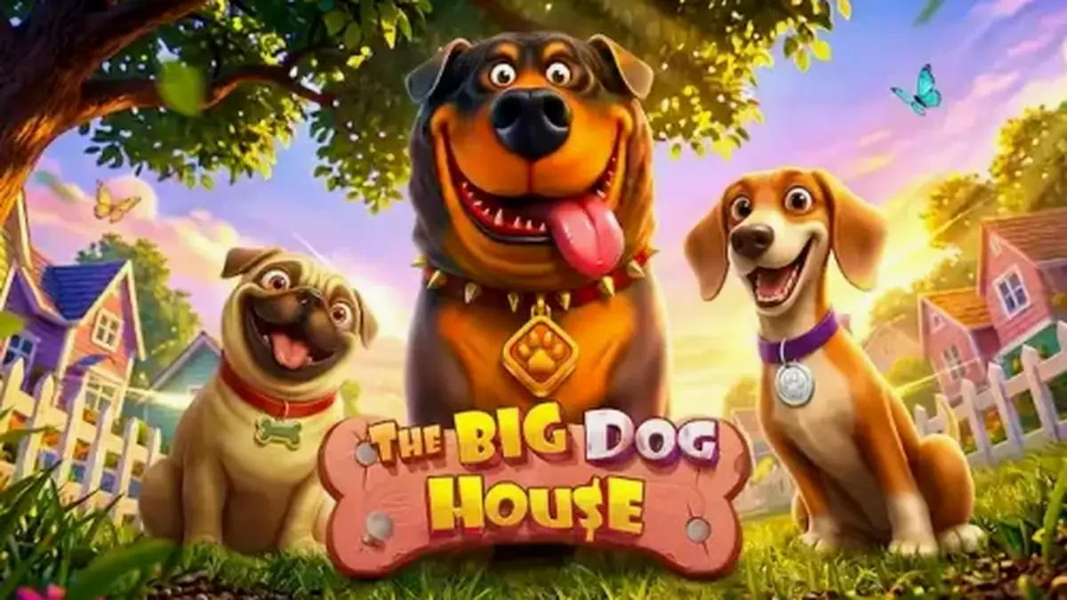 The Big Dog House স্লট গেমের একটি দৃশ্য যেখানে কুকুর এবং বোনাস সিম্বল দেখা যাচ্ছে
